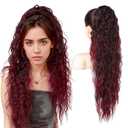 REECHO Ponytail Extension 30" Long Claw Clip Ponytail Extension Curly Wavy Pony Tails Hair Extensions Synthetic Hairpiece for Halloween Cosplay, Burgundy