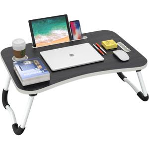 BUYIFY Folding Lap Desk, 23 Inch Portable Wood Black Laptop Bed Desk Lap Desk with Cup Holder, for Working Reading Writing, Eating, Watching Movies for Bed Sofa Couch Floor