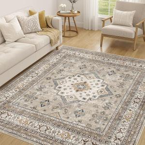 6x6 Area Rug for Living Room, Washable, Traditional, Beige