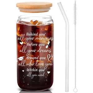 Graduation Gifts for Her 2026 Glass Cups with Lids and Straws 16oz Drinking Graduation Decorations College High School Student Gift New Job Congratulations Gifts