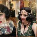 Wiggy Mermaid Black Finger Wave Wig 1920s Flapper Wigs with Headband Necklace Gloves Accessories for Roaring 20s 30s Costume Party