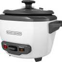 BLACK+DECKER 3-Cup Rice Cooker, RC503, 1.5-cup Uncooked Rice, Steaming Basket, Removable Non-Stick Bowl, One Touch, White