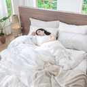 MooMee Bedding Duvet Cover Set 100% Washed Cotton Linen Like Textured Breathable Durable Soft Comfy (Solid Bright White, Queen 90"x90")