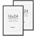 Fun Memories Black 16x24 Picture Frame, Oak Wood 16 x 24 Poster Frames Set of 2, Rustic 16 by 24 Frame for Wall, 16x24 Frame with Mat for 12x18, Tempered Real Glass
