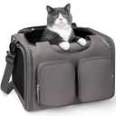 Dog, Cat Carrier for Pets Up to 15 Lbs, Airline Approved Collapsible Soft-Sided Pet Travel Bag with Locking Zippers, Breathable Mesh and 4 Large Pockets, Removable Fleece Pad (Grey)