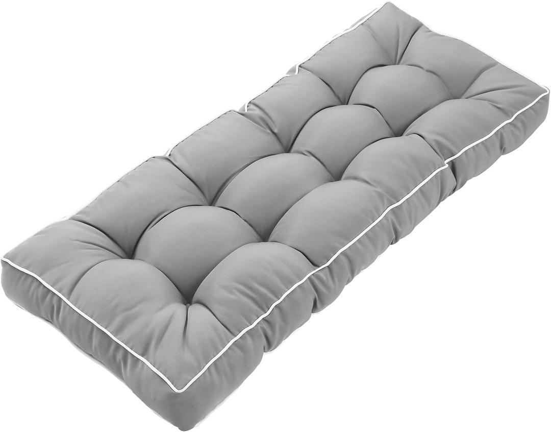 41 inch Outdoor Bench Cushion with Ties,Weather Resistant Thick Tufted Loveseat Seat Cushion for Patio Porch Chair Gray (Grey)