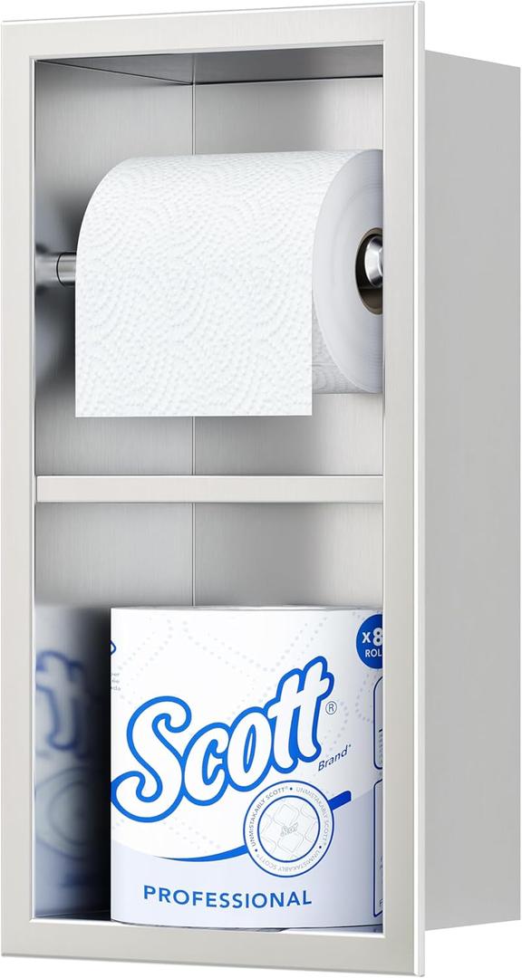 Neodrain Brushed Toilet Paper Holder, Contemporary Hotel Style Pivoting in Wall Toilet Paper Holder, Stainless Steel Recessed Tissue Paper Roll Holder, Double roll (6X12In)