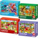 QUOKKA 100 Piece Puzzles for Kids Ages 4-6 – 4xSET Jigsaw Puzzles for Kids Ages 6-8 – Educational Search & Find Game with Animals, Bugs for Children's 5-8 – Toddler Learning Toy Gift for Boys and Girls