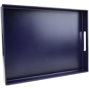 SforGUVA Navy Blue Serving Tray for Coffee Table, Rectangular Plastic Decorative Tray with Handles for Entertaining, Outdoor Patio, Living Room, Ottoman, Bathroom Counter, 11.8”*15.7”*1.6”