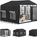 Outdoor Dog Kennel Cover for 10'Dx10'Wx7'H with Grids and Transparent Window, 600D Full Coverage & Silver-Coated Interior Waterproof Dog Crate Cover for Large Dog Cage Outdoor (Cover Only)
