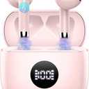 Wireless Earbuds, Bluetooth 5.4 Ear Buds LED Power Display Headphones Bass Stereo, Bluetooth Earbuds in-Ear Noise Cancelling Mic, 40H Playback Mini Case IP7 Waterproof Sports Earphones for Android iOS, Pink