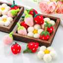 SmoothNovelty 18 Pcs Felt Strawberry Decor Handmade Fake Mini Wool Felt Craft Plush Decoration Daisies Strawberries Bowl Fillers for Spring Summer Baby Shower Christmas Wedding Home Kitchen Decor Gift