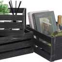 Storage Crates 3 Pack Wooden Nesting Crates with Handles,Rustic Storage Container Boxes,Farmhouse Decorative Baskets for Storage,Display,Decor,Black