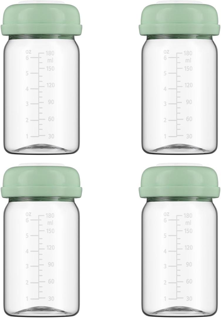 Breastmilk Storage Bottles Collection Bottles, 6oz Wide-Neck Breast Milk Container Compatible for Spectra S1 S2 SG Motif Luna Breast Pumps, Fit for Momcozy Breast Milk Cooler & Fridge, 4 Packs