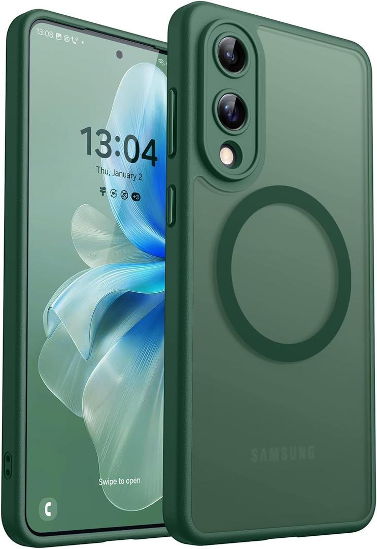 CANSHN Designed for Samsung Galaxy S25 Edge Case (2025) [Full Camera Protection] [Compatible with Magsafe] Translucent Matte Back Protective Phone Cover, Deep Green