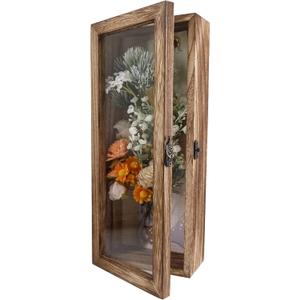  5x12.5 Shadow Box Frame Solid Wood Glass Door Display Case with Linen Back and 6 Stick Pins,1.5 inches Interior Depth,Ideal for Memorabilia Pictures Flowers Medals Tickets