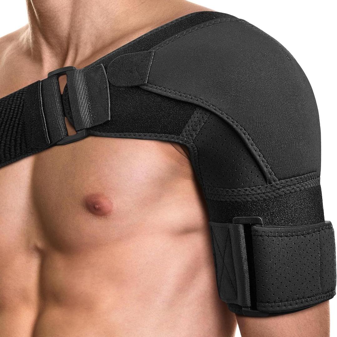 Adjustable Shoulder Brace for Men - Both Left and Right Arm - Pain Relief for Torn Rotator Cuff, Compression Support Sleeve for Dislocation, Bursitis, Tendonitis (Black, Large)
