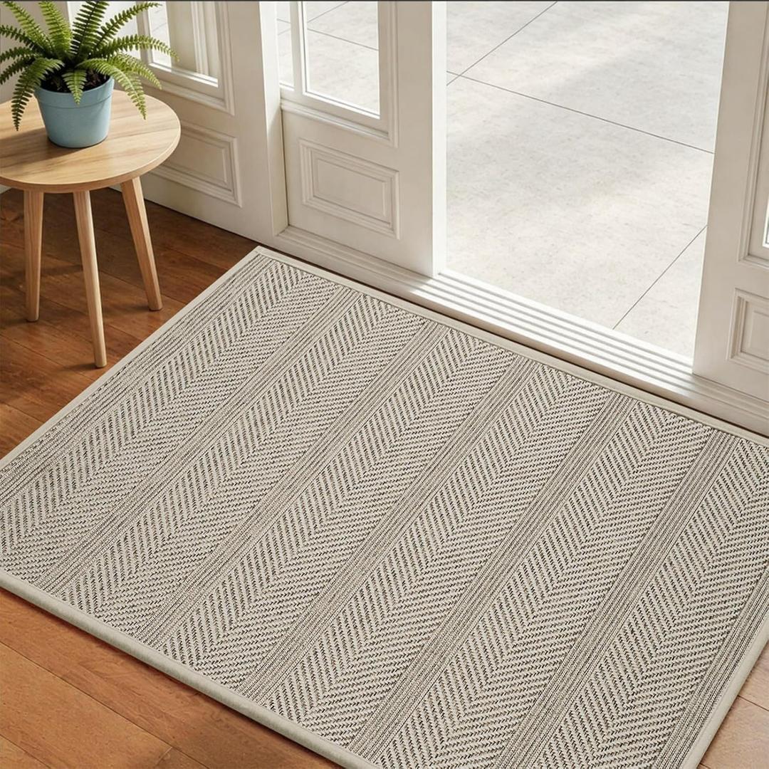 Indoor Door Mat Thin Low Profile Entryway Mats Beige 24"x35"