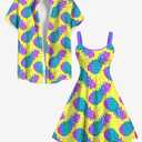 ROSE GAL Matchable Couple Hawaiian Coconut Tree Print Shirt or Plus Size Knee Length Fit and Flare Tank Dress (Yellow, XXXL)
