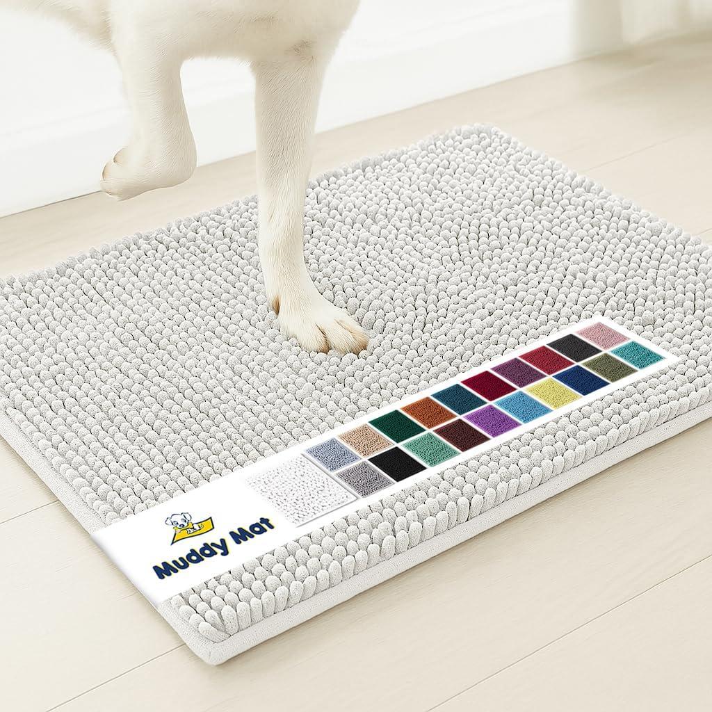 Muddy Mat | Super Absorbent Door Mat Indoor, Microfiber Quick Dry Chenille Entryway Rug, Non-Slip Front Door Mat, Indoor Mats for Entryway, Machine Washable Pet Rug, White 28"x18"