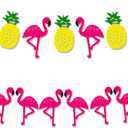 KatchOn, Felt Pineapple Flamingo Garland - 10 Feet, Pre-Strung | Banner for Flamingo Party Decorations | Pineapple Decor for Luau Decorations | Summer Party Decorations