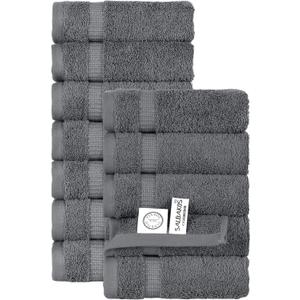 SALBAKOS 12-Piece 100% Turkish Cotton Wash Cloths for Bathroom & Face - Soft 13x13 in Small Towels for Body & Kitchen - Thick, Absorbent Multi-Use Oeko-TEX Certified Washcloths (Gray, 12 Washcloths)