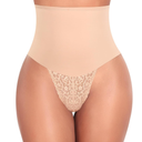 Werena Tummy Control Thong Shapewear for Women Mid High Waisted Body Shaper Underwear Lace Shaping Thong Girdle Panties M