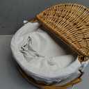 Picnic Basket with Blankets and Bamboo Plates Picnic Supplies Set Basket with Lid and Handle Wicker Picnic Basket Sturdy Woven Body with Washable Lining for Camping (White)