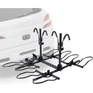 KAC Premium Bike Rack for Car, SUV, Hatchback Mount - 2" Anti-Wobble Hitch & Quick Release Lever for 4 Bikes - Heavy Duty Bicycle Carrier, Easy to Assemble/Install - Tire & Frame Straps Included, Black