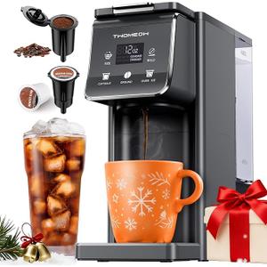 Coffee Maker Hot & Iced With Bold Setting,Single Serve Coffee Maker For K Cup And Grounds, 52 Oz Removable Water Tank,6-14 Oz Brew Sizes,One Cup Kcup Coffee Machine With Reusable Filter,(Black)