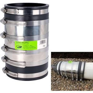 Fernco 4-inch XL Flexible Pipe Coupling Connector Fitting with Stainless Shield, Below Ground Plastic, Cast Iron, Steel