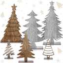 2 x Youyole 6 Pcs Wooden Christmas Trees Tabletop Decor Vintage Gray and Brown Christmas Trees Xmas Centerpieces Table Wooden Signs for Home Office Fireplace Farmhouse Xmas Party Table Decor