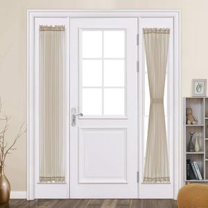 MIULEE 2 Panels Sidelight French Door Curtains Sheer Panels for Narow Window 25 x 72 Inches with Tieback - Beige