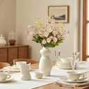 Beige Silk Fake Flowers 10 Stems&2 Eucalyptus,Bulk Faux Mums Mini Ball for Table Centerpieces,Artificial Dried Flowers for Vase Fillers Home Decorations,Faux Chrysanthemum Floral Arrangements Decor