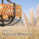 Refice 19.69" Rattan Chandelier, 5-Light Boho Chandelier with Natural Woven Reed Shade, Black Farmhouse Hanging Ceiling Light Pendant Light for Dining Room, Living Room, Foyer, Bedroom Hallway