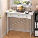 White Writing Desk with 3 Drawers for Bedroom, 37.2 Inch Small Computer Desk for Small Spaces, Simple Study Table for Kids Bedroom, Home Office, Dorm, Living Room, Vanity Make Up Desk, White