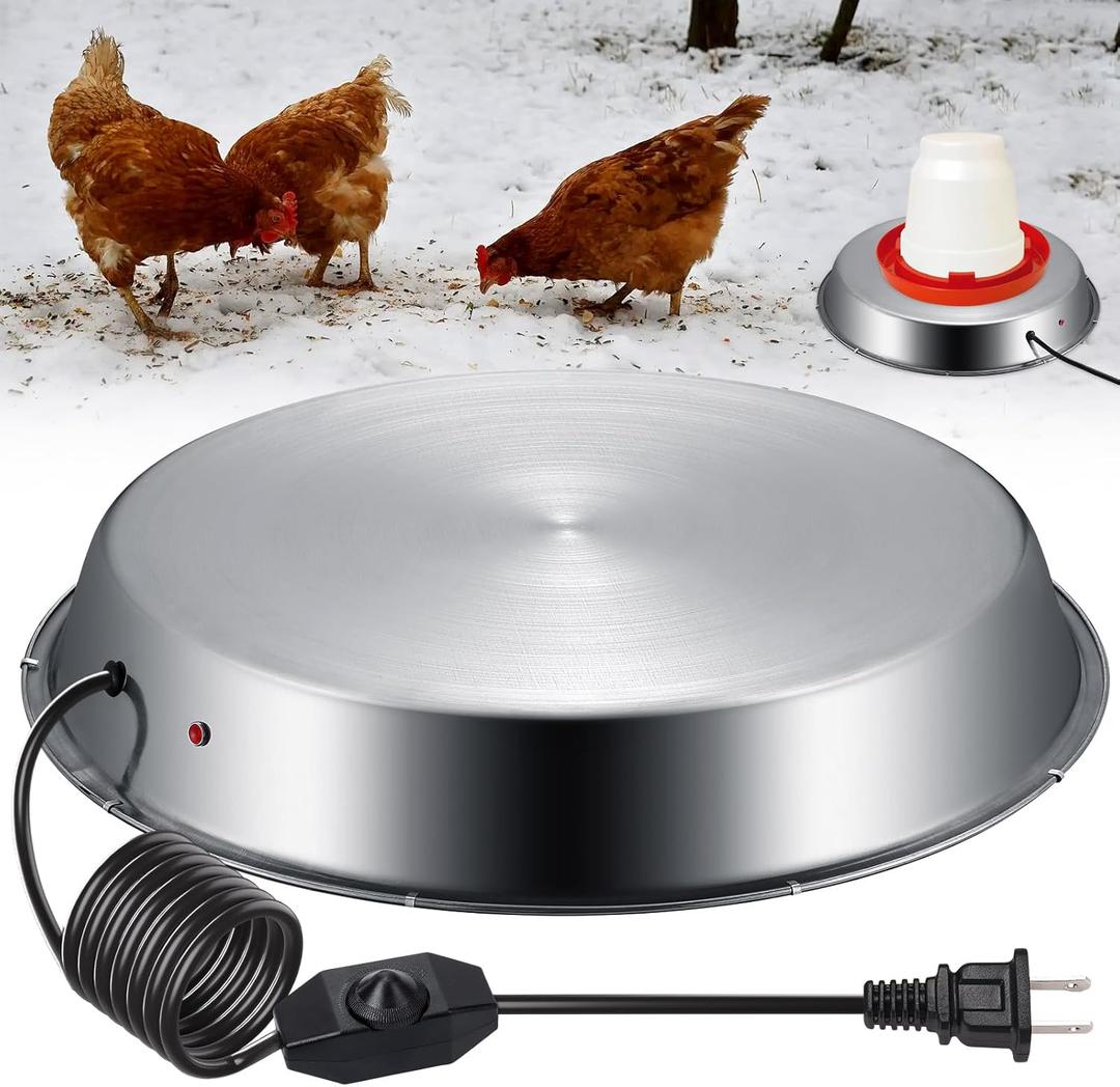 Large Chicken Water Heater Base, 15" Metal Heated Chicken Waterer 5 Gallon, Freeze Proof Chickens Coop Winter Deicer Heated Base, Poultry Drinker Heater Base for Outdoor Coops & Cold Winter