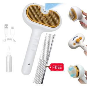 Self-Cleaning Pet Steam Brush & Detangling Comb for Cats and Dogs – Pet Grooming Brushes with Spray, Removes Tangles & Knots, Water/Mist Slicker Brush for Shedding Long Haired Pets