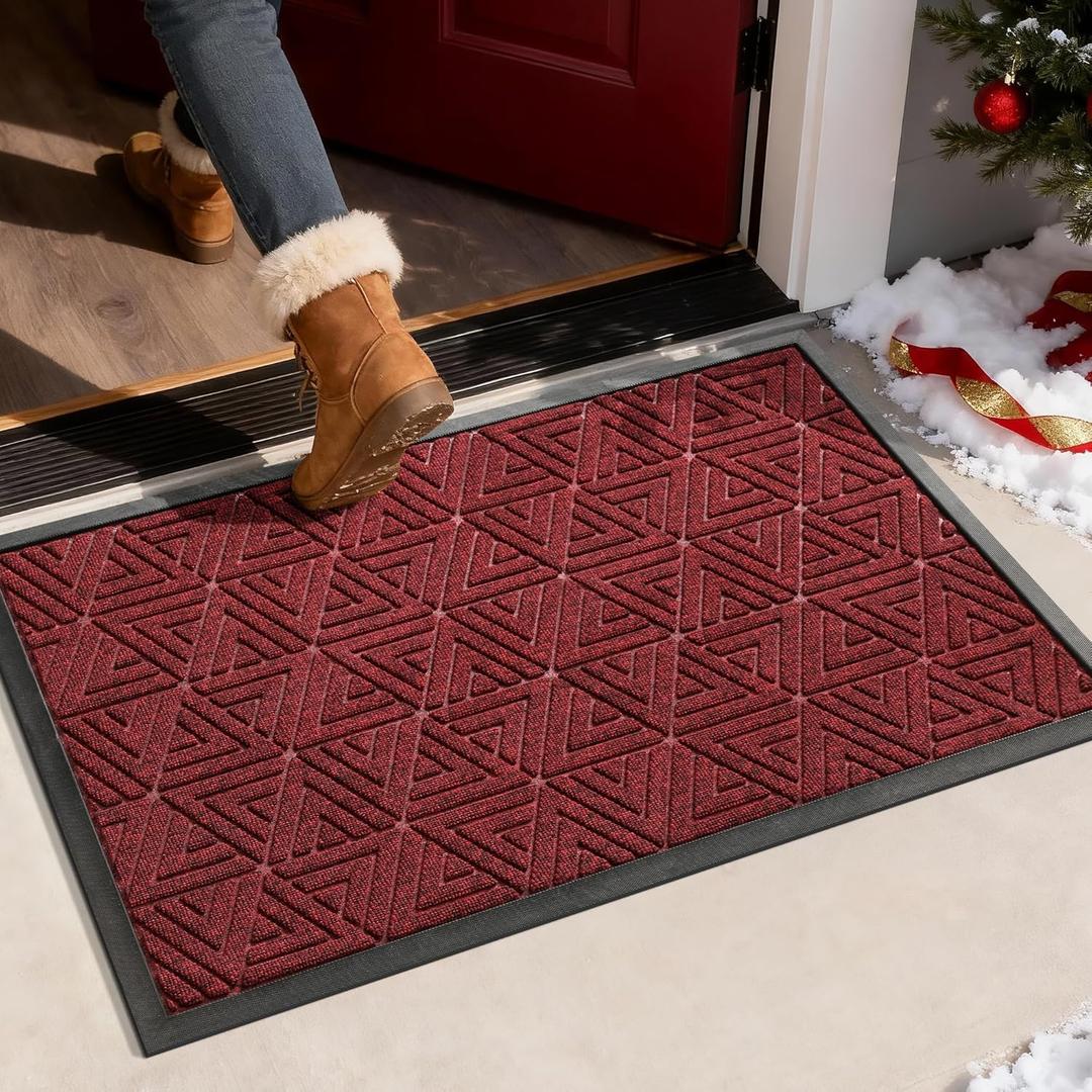 Yimobra Large Door Mat 36x24, All-Weather Waterproof Non-Slip Welcome Matt Outdoor, Heavy Duty Non Slip Doormat for Entryway for Patio and Garage Indoor, Easy Clean, Black Red