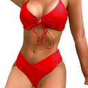Sexybody Women's V Cut Bikini Sexy Tie Front Cutout High Cut Bottom Swimsuit Bathing Suit XL