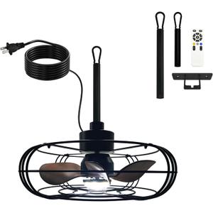 Outdoor Ceiling Fan with Light and Remote, 21" Wet Rated Outdoor Fans for Patios & Gazebo, 6-Speed Adjustable, 3-Color Dimmable LED (Black)