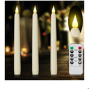 Flameless Taper Candles with Remote Control and Timer, Battery Operated LED Candlesticks with Flickering 3D Flame, 9.6×0.8 Inches Plastic Fake Candles for Christmas, Wedding and Home Decor (Ivory, 3)