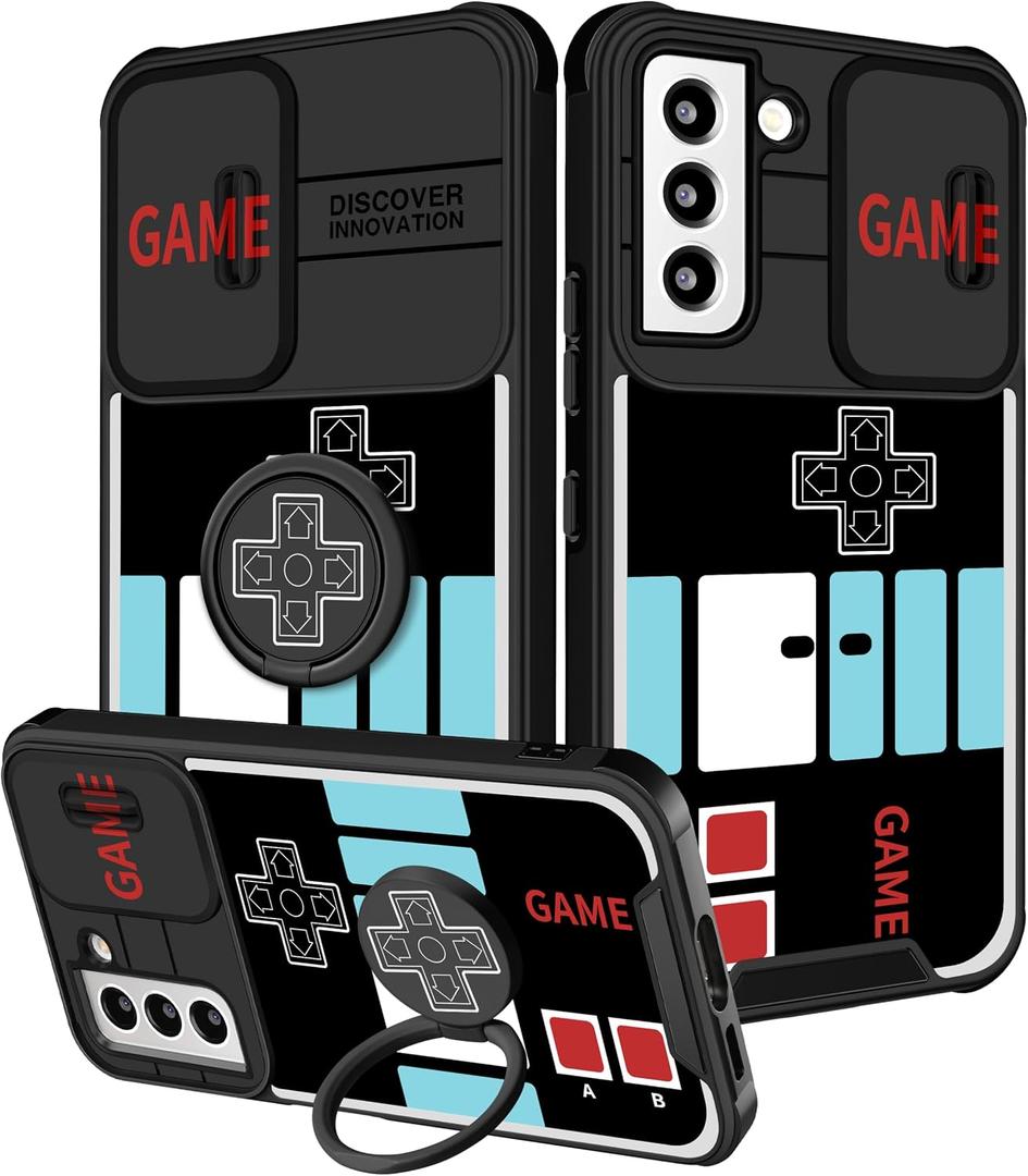 Funermei for Samsung Galaxy S21 FE 5G Case - Men Boys Cute Kids Phone Cover Fun Game Cool Unique Design with Camera Cover Ring Stand Funny Women Teens Funda for Samsung S21FE Cases 6.4''