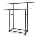Fishat Black Simple Standard 2 Double Rod Clothing Metal Garment Rack for Hanging Clothes, Rolling Clothes Organizer with Mobile Lockable Wheels