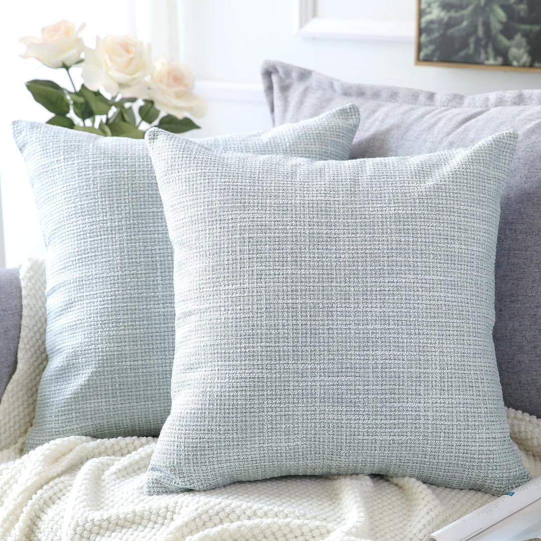 OTOSTAR Linen Throw Pillow Covers Set of 2 Decorative Square Pillowcases Cushion Covers 18x18 Inch for Home Decor Sofa Bedroom Car 45 x 45CM Blue Grey