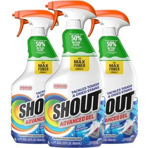 SHOUT Advanced Laundry Stain Remover Gel for Clothes Laundry, Breaks Down Stubborn, Dried-in, and Tough Stains, 22oz Spray, Pack of 3