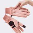 FGSS Winter Warm Gloves for Women - Soft Polar Fleece Mittens Elastic Cuff Fashionable Touchscreen Cycling Gloves Cold Weather