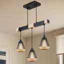 Senyshilon Black Island Lights for Kitchen, DIY Rattan Farmhouse Dining Room Light Fixtures/Chandelier Over Table, 3-Lighting Rustic Cage Chandeliers for Dining Room, Kitchen Island, Bar