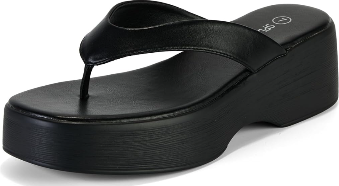 Yavero Women's Platform Flip Flop Sandals Comfortable Wedge Thong Sandals with Square Toe, Casual Summer Sandals Black 6.5
