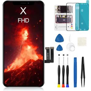 for iPhone X Screen Replacement 5.8 inch FHD LCD Front Glass Panel 3D Touch Display Digitizer Assembly with Repair Tool Kit Waterproof Adhesive, for Model A1865, A1901, A1902